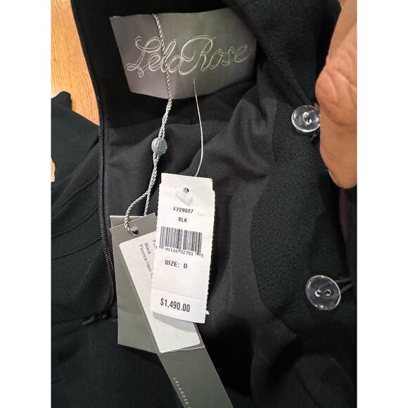 Lela Rose classy black long sleeve wool blend flounced hem tunic dress size 0 - Picture 4 of 16